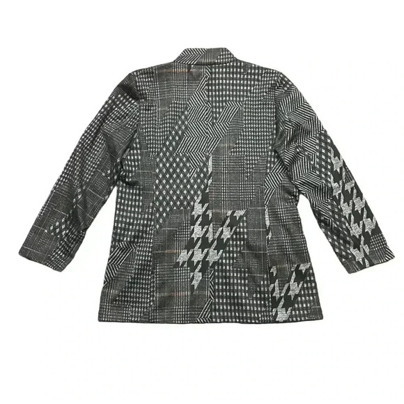 Elliott Lauren Women Black Zip Up Jacket Sz 6 Geometrical Houndstooth Patchwork - Picture 2 of 7